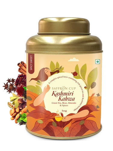 Saffron Cup Kashmiri Kahwa Green Tea – 100g (Double-Lid Tin)